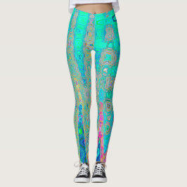 Groovy Abstract Retro Regenboog Atoomgolven Leggings