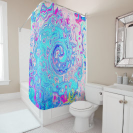 Groovy Abstract Retro Robin's Egg Blue Swirl Douchegordijn