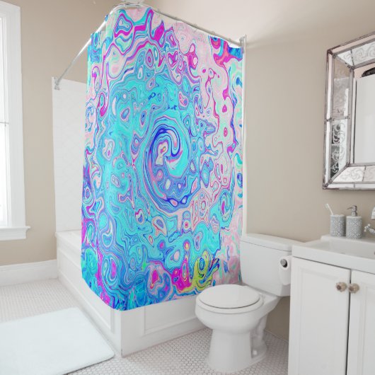 Groovy Abstract Retro Robin's Egg Blue Swirl Douchegordijn (In situ)