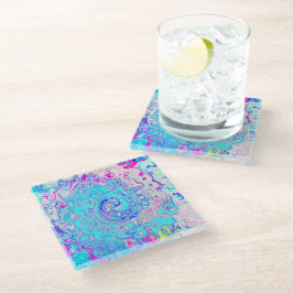 Groovy Abstract Retro Robin's Egg Blue Swirl Glazen Onderzetter