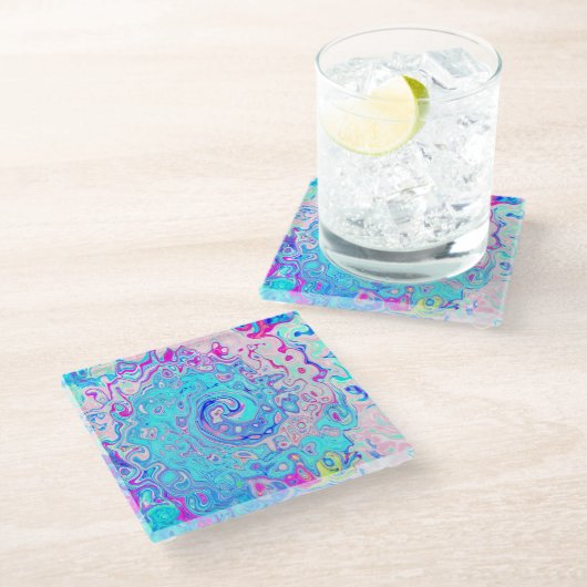 Groovy Abstract Retro Robin's Egg Blue Swirl Glazen Onderzetter (Schuin)