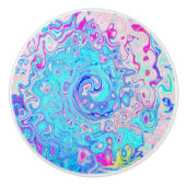 Groovy Abstract Retro Robin's Egg Blue Swirl Keramische Knop (Voorkant)