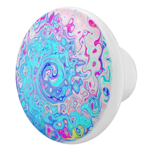 Groovy Abstract Retro Robin's Egg Blue Swirl Keramische Knop (Rechts)