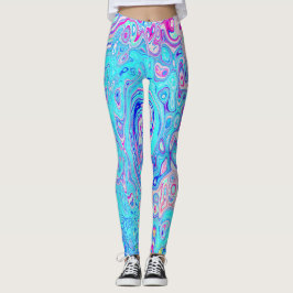 Groovy Abstract Retro Robin's Egg Blue Swirl Leggings