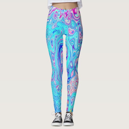 Groovy Abstract Retro Robin's Egg Blue Swirl Leggings (Voorkant)