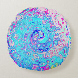 Groovy Abstract Retro Robin's Egg Blue Swirl Rond Kussen
