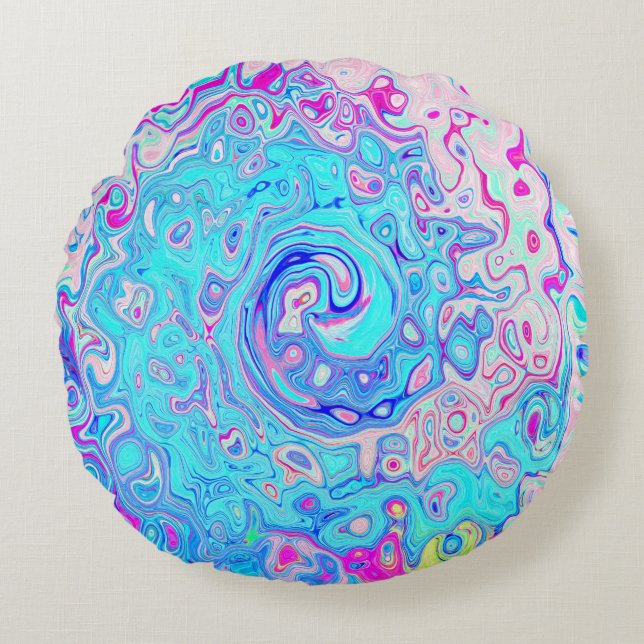 Groovy Abstract Retro Robin's Egg Blue Swirl Rond Kussen (Voorkant)