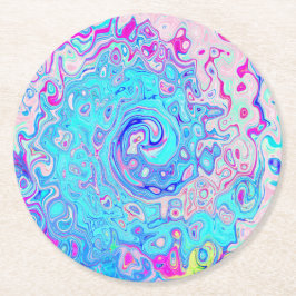 Groovy Abstract Retro Robin's Egg Blue Swirl Ronde Kartonnen Onderzetter