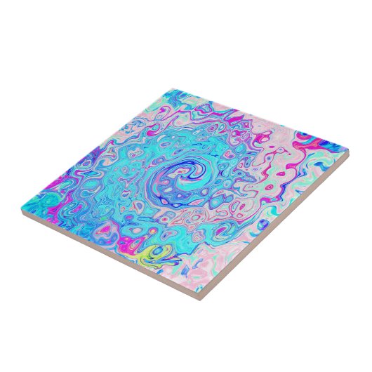 Groovy Abstract Retro Robin's Egg Blue Swirl Tegeltje (Zijkant)