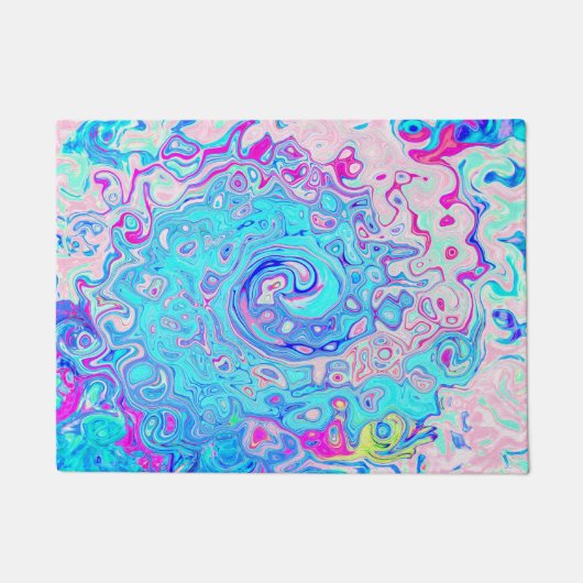 Groovy Abstract Retro Robins Ei Blauw Draaien Deurmat (Voorkant)