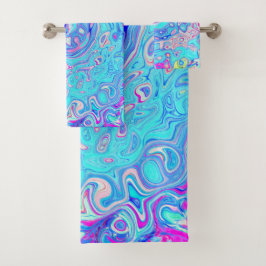 Groovy Abstract Retro Robins Ei Blauw Draaikolk Bad Handdoek