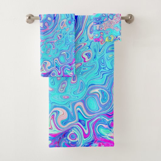 Groovy Abstract Retro Robins Ei Blauw Draaikolk Bad Handdoek (Insitu)
