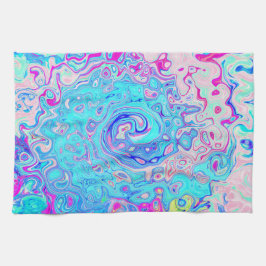 Groovy Abstract Retro Robins Ei Blauw Draaikolk Theedoek
