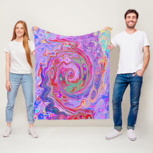 Groovy Abstract Retro Rood, Paars en Roze Wervelin Fleece Deken