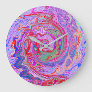 Groovy Abstract Retro Rood, Paars en Roze Wervelin Grote Klok