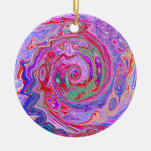 Groovy Abstract Retro Rood, Paars en Roze Wervelin Keramisch Ornament