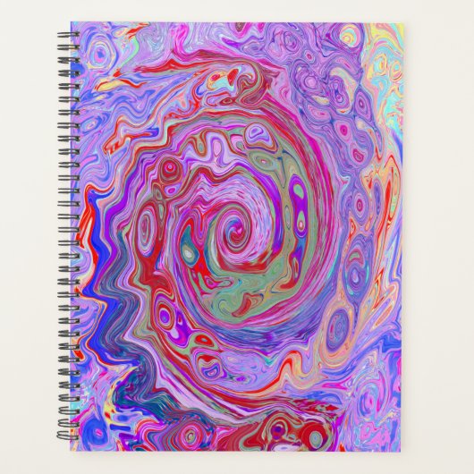 Groovy Abstract Retro Rood, Paars en Roze Wervelin Planner (Voorkant)