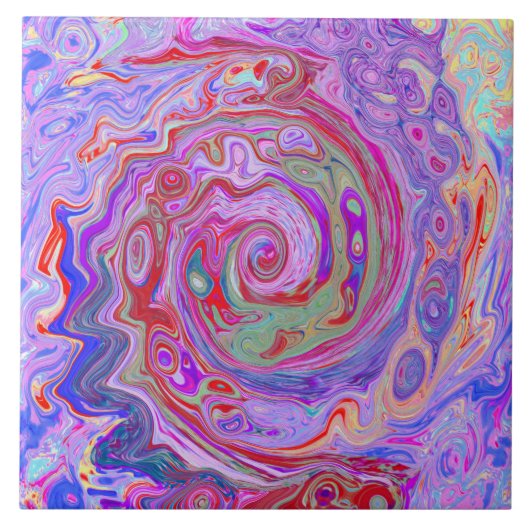 Groovy Abstract Retro Rood, Paars en Roze Wervelin Tegeltje (Voorkant)