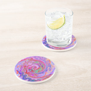 Groovy Abstract Retro Rood, Paars en Roze Wervelin Zandsteen Onderzetter