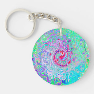 Groovy Abstract Retro Roze en Groen Draaikolk Sleutelhanger