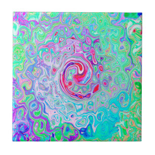 Groovy Abstract Retro Roze en Groen Draaikolk Tegeltje