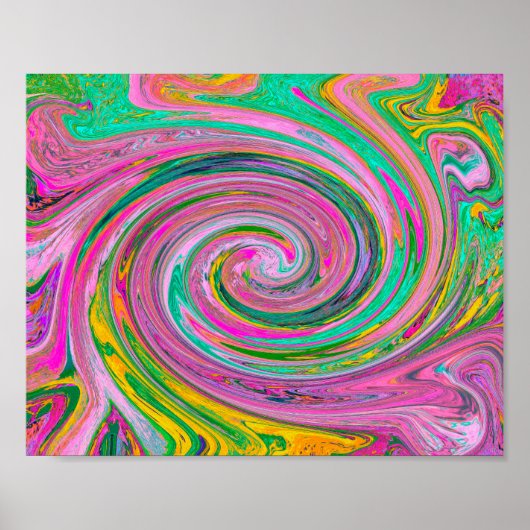Groovy Abstract Retro Roze en Mintgroene Draaikolk Poster (Voorkant)