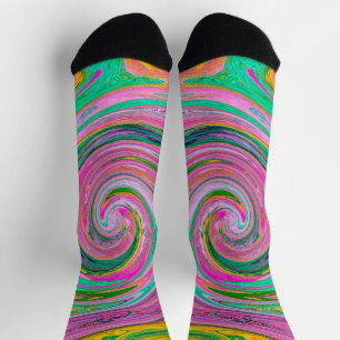 Groovy Abstract Retro Roze en Mintgroene Draaikolk Sokken