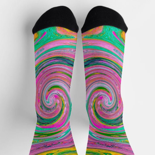Groovy Abstract Retro Roze en Mintgroene Draaikolk Sokken (Top)