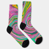 Groovy Abstract Retro Roze en Mintgroene Draaikolk Sokken (Rechts)