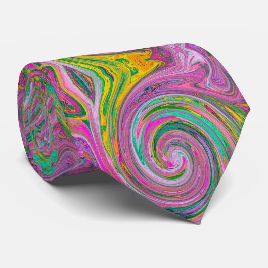 Groovy Abstract Retro Roze en Mintgroene Draaikolk Stropdas (Opgerold)