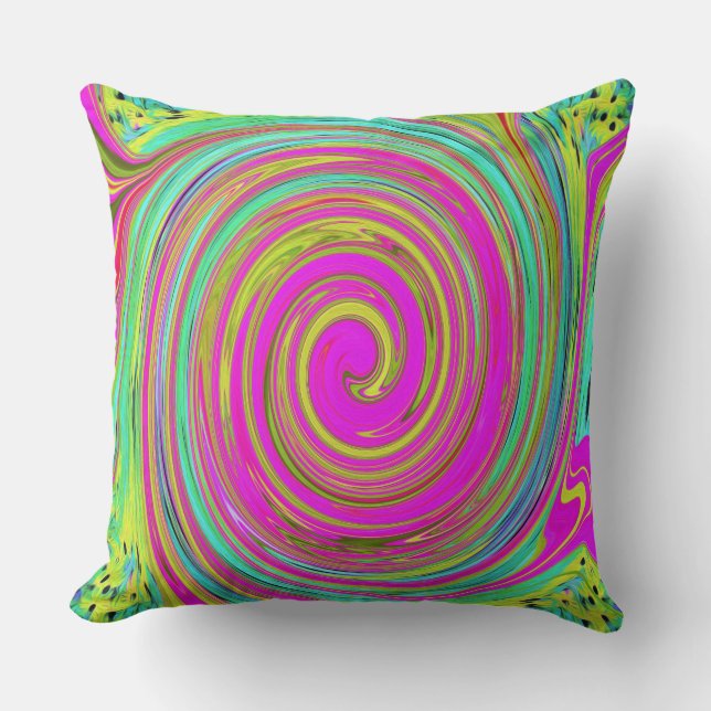 Groovy Abstract roze en Turquoise Swirl Kussen (Voorkant)