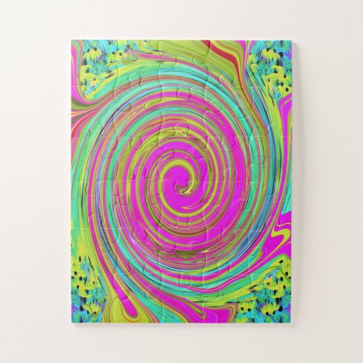 Groovy Abstract roze en Turquoise Swirl Legpuzzel (Verticaal)