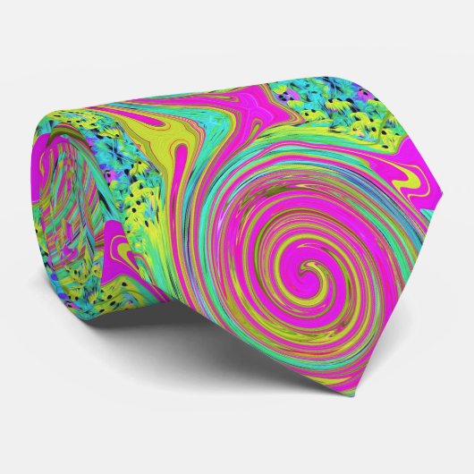 Groovy Abstract roze en Turquoise Swirl Stropdas (Opgerold)