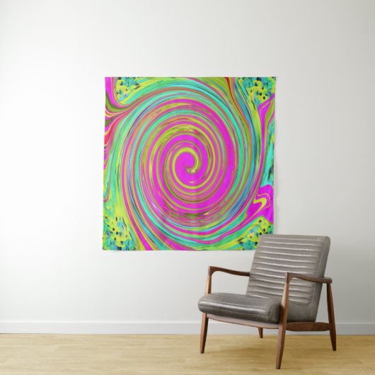 Groovy Abstract roze en Turquoise Swirl Wandkleed (In situ)