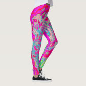 Groovy Abstract Turquoise Blauwe en Rode Draaikolk Leggings (Rechts)