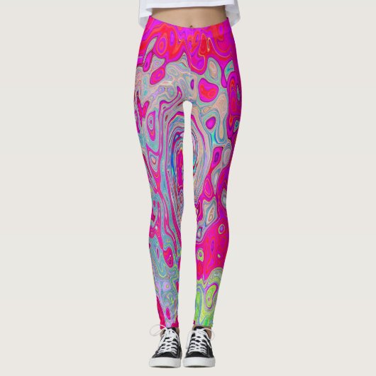 Groovy Abstract Turquoise Blauwe en Rode Draaikolk Leggings (Voorkant)