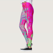 Groovy Abstract Turquoise Blauwe en Rode Draaikolk Leggings (Links)