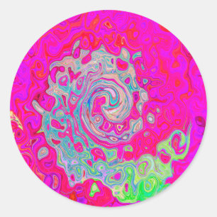 Groovy Abstract Turquoise Blauwe en Rode Draaikolk Ronde Sticker