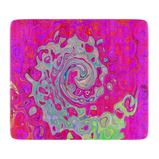 Groovy Abstract Turquoise Blauwe en Rode Draaikolk Snijplank (Voorkant)
