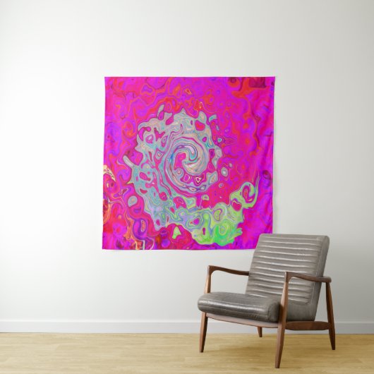 Groovy Abstract Turquoise Blauwe en Rode Draaikolk Wandkleed (In situ)