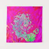 Groovy Abstract Turquoise Blauwe en Rode Draaikolk Wandkleed (Voorkant)