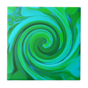 Groovy Abstract Turquoise Vloeibare Draaiing Schil Tegeltje
