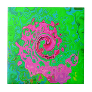 Groovy Abstracte Groen en Rood Lava Vloeistof Werv Tegeltje