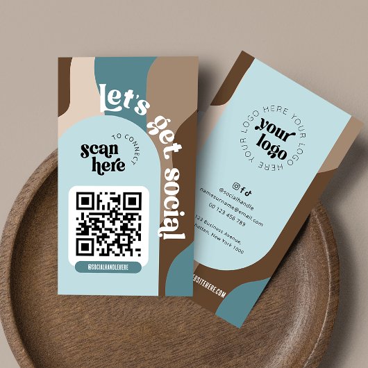 Groovy Abstracte Neutrals Social Media QR Code Visitekaartje