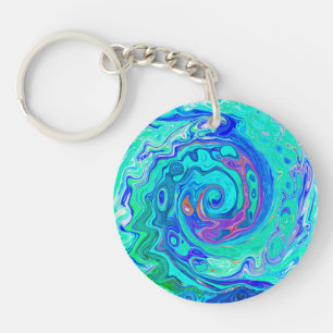 Groovy Abstracte Oceaan Blauwe en Groene Vloeibare Sleutelhanger