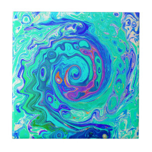 Groovy Abstracte Oceaan Blauwe en Groene Vloeibare Tegeltje
