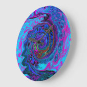 Groovy Abstracte Retro Blue en Paarse Swirl Grote Klok (Hoek)