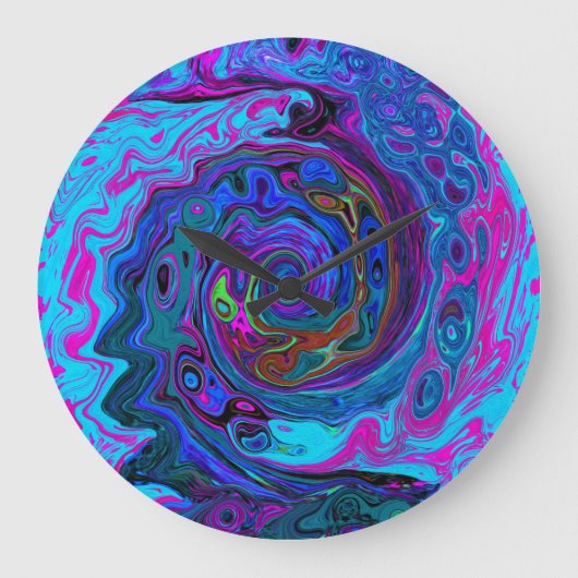 Groovy Abstracte Retro Blue en Paarse Swirl Grote Klok (Voorkant)