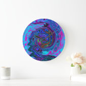 Groovy Abstracte Retro Blue en Paarse Swirl Grote Klok (Huis)