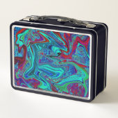 Groovy Abstracte Retro Kunst in Blauw en Rood (Achterkant)